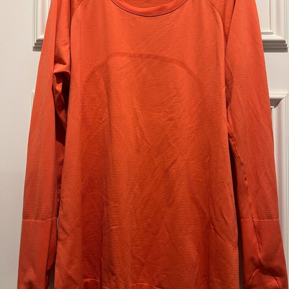Lululemon swiftly tech long-sleeve shirt, orange, size 20